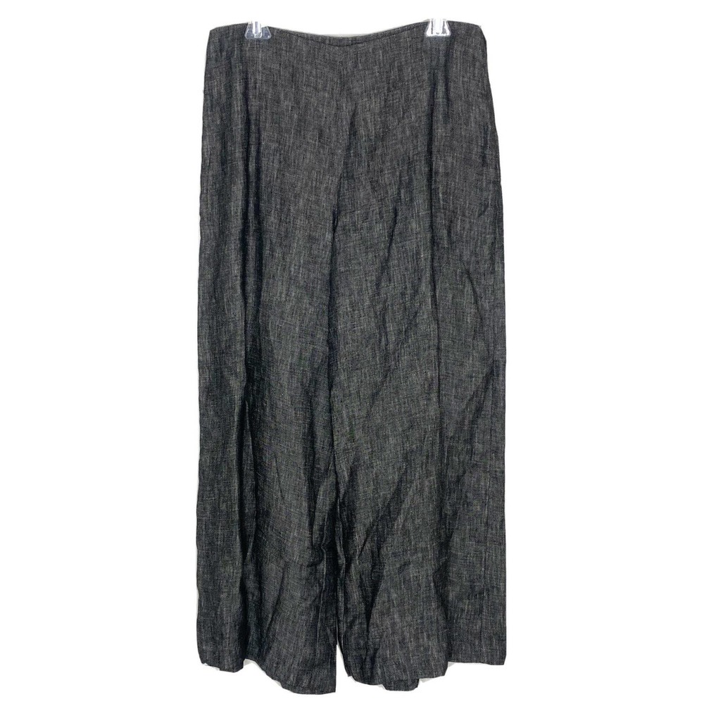 VIVID Women 100% Linen Charcoal Zip Waist Wide Leg Pants Size 12 NWOT C1